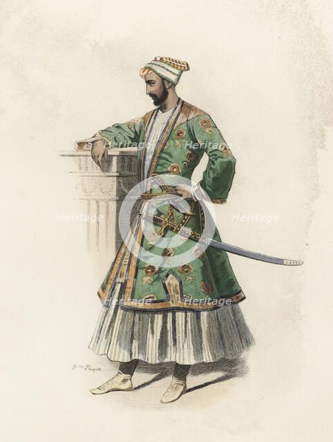 Mohammed Ibrahim, general of the King of Colconda, in the modern age, color engraving 1870.