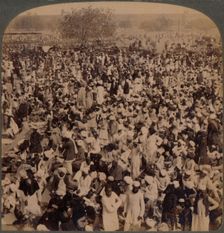 Mohammedans on Fast Day outside Jumma Mosque, looking south, Delhi, India 1903