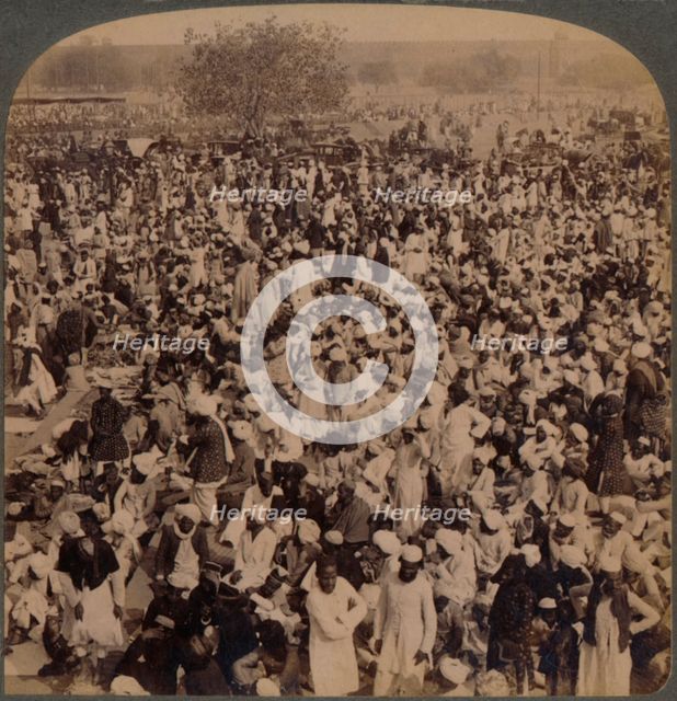 'Mohammedans on Fast Day outside Jumma Mosque, looking south, Delhi, India', 1903. Artist: Unknown.