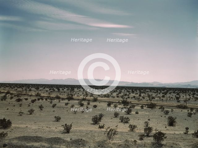 Mojave Desert country, crossed by Santa Fe R.R., Cadiz, Calif., 1943. Creator: Jack Delano.