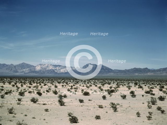 Mojave Desert country, crossed by the Santa Fe R.R., Cadiz, Calif., 1943. Creator: Jack Delano.