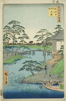 Mokubo Temple, Uchigawa Inlet, and Gozensaihata (Mokuboji Uchigawa Gozensaihata), from the..., 1857. Creator: Ando Hiroshige
