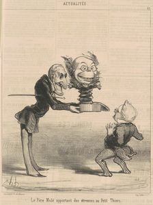 Molé apportant des étrennes au petit thiers, 19th century. Creator: Honore Daumier