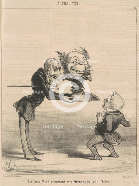 Molé apportant des étrennes au petit thiers, 19th century. Creator: Honore Daumier.