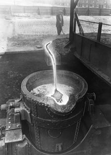 Molten steel, Park Gate Iron & Steel Co, Rotherham, South Yorkshire, April 1955. Creator: Michael Walters