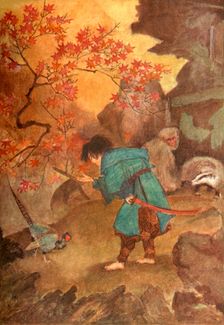 Momotaro and the Pheasant 1912. Creator: Evelyn Paul