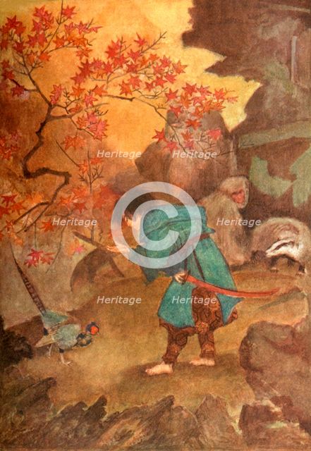 'Momotaro and the Pheasant', 1912. Creator: Evelyn Paul.