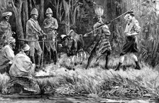 Mompunga, a Lushai chief, and Mr. Murray, Political Agent, taking the Oath of Friendship, 1890. Creator: P Naumann