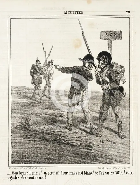 Mon brave Danois! On connait leur brassard blanc. Je l'ai vu en 1814! Cela signifie dix..., 1864. Creator: Cham.