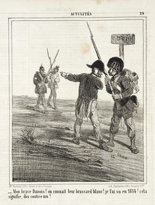Mon brave Danois! On connait leur brassard blanc. Je l'ai vu en 1814! Cela signifie dix..., 1864. Creator: Cham
