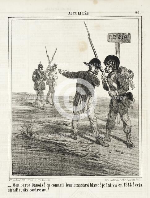 Mon brave Danois! On connait leur brassard blanc. Je l'ai vu en 1814! Cela signifie dix..., 1864. Creator: Cham.