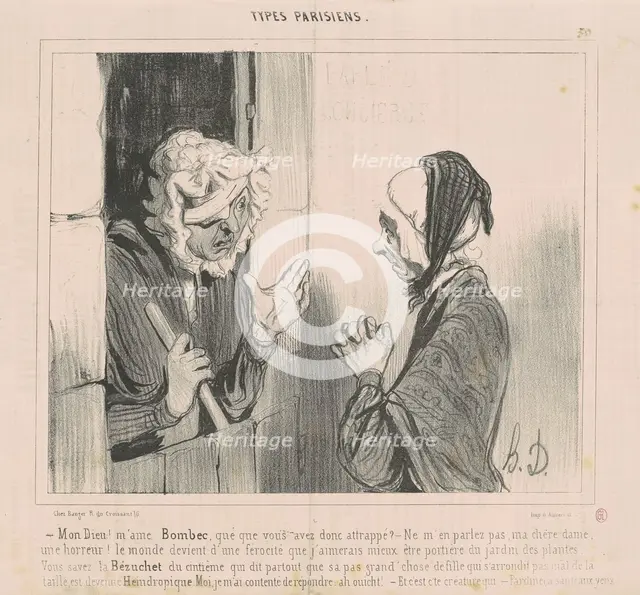 Mon Dieu! M'ame Bombec qué que vous avez attrapé?, 1842. Creator: Honore Daumier.