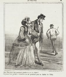 Mon Dieu, mon ami, pourquoi prends tu cet air triste? -Si j'avais l'air gai dans ce moment..., 1867. Creator: Cham