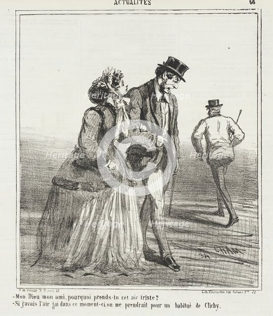 Mon Dieu, mon ami, pourquoi prends tu cet air triste? -Si j'avais l'air gai dans ce moment..., 1867. Creator: Cham.