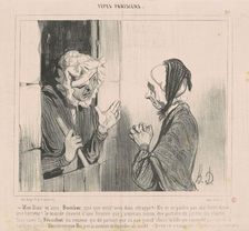 Mon Dieu! M'ame Bombec qué que vous avez attrapé?, 1842. Creator: Honore Daumier