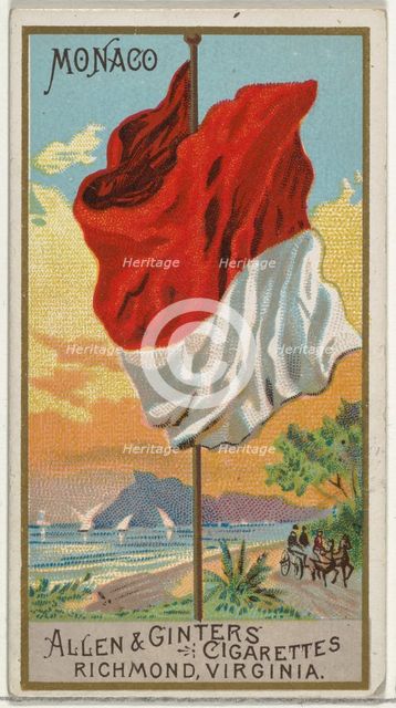 Monaco, from Flags of All Nations, Series 2 (N10) for Allen & Ginter Cigarettes Brands, 1890. Creator: Allen & Ginter.