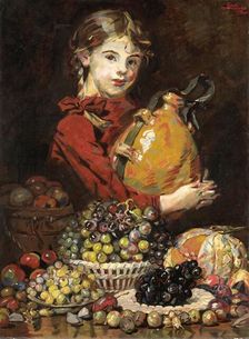 Monarosa, the painter's daughter, as a fruit seller, 1914. Creator: Martin Monnickendam