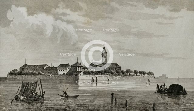 Monastery of Saint Lazarus of the Armenians, Venice, Italy, 1838.  Creator: Samuel Cholet.