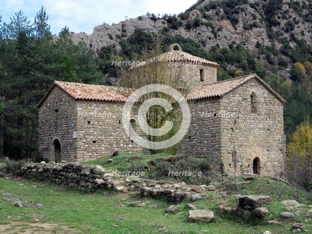 Monastery of Sant Pere de Graudescaldes in the foothills of the Busa mountains on the banks of th…