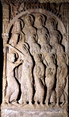 Monastery of Santo Domingo de Silos, cloister, detail of the relief showing the incredulity of Sa…