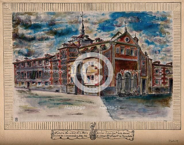 Monastery of the Royal Military Spanish Order of Mercy, Madrid, Spain: with coat of arms. Creator: Unknown.