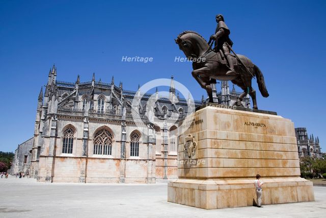 Monastery and statue of Nuno Alvares Pereira, Monastery of Batalha, Batalha, Portugal, 2009. Creator: Samuel Magal.