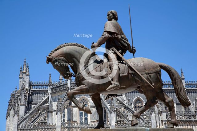 Monastery and statue of Nuno Alvares Pereira, Monastery of Batalha, Batalha, Portugal, 2009. Creator: Samuel Magal.