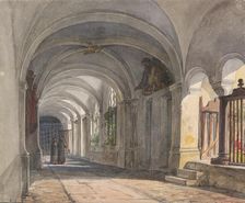 Monastery corridor, 1840. Creator: Karoly Lajos Libay