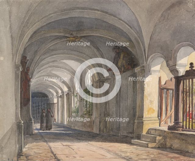 Monastery corridor, 1840. Creator: Karoly Lajos Libay.
