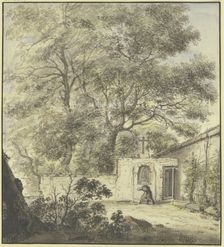 Monastery courtyard with a praying monk, c1630-1686. Creator: Pieter Moninckx