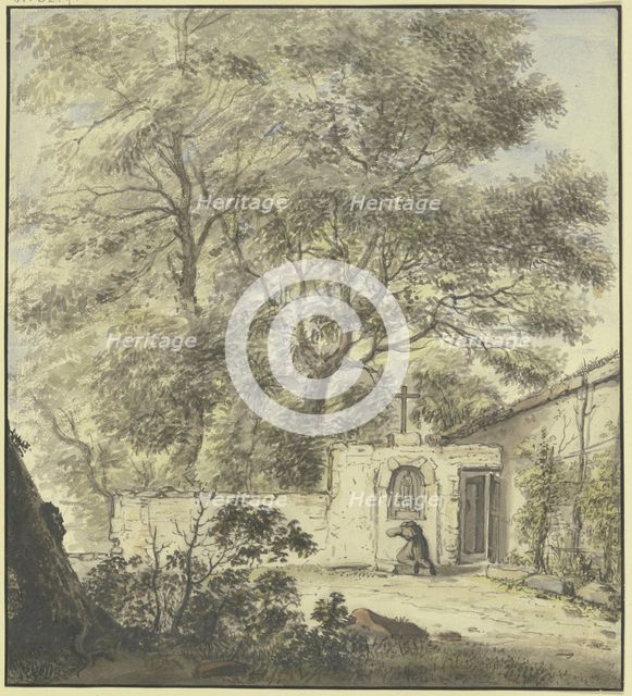 Monastery courtyard with a praying monk, c1630-1686. Creator: Pieter Moninckx.