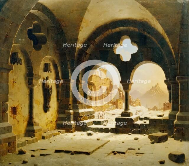 Monastery ruins in winter, 1851. Creator: Carl Hasenpflug.