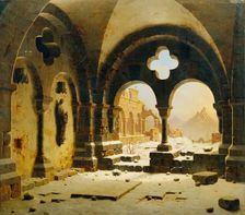 Monastery ruins in winter, 1851. Creator: Carl Hasenpflug