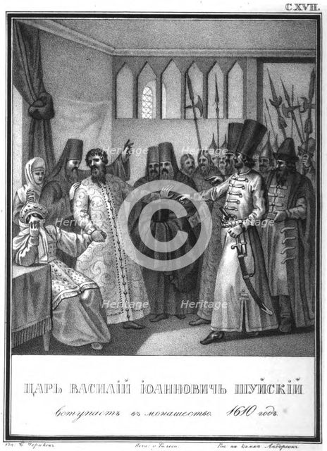 Monastic consecration of Tsar Vasili Ivanovich Shuisky, 1610 (From Illustrated Karamzin), 1836. Artist: Chorikov, Boris Artemyevich (1802-1866)