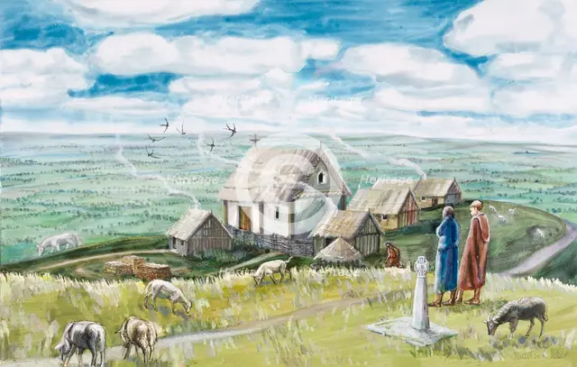 Monastic settlement, Glastonbury Tor, c11th century, (1990-2010). Artist: Judith Dobie.