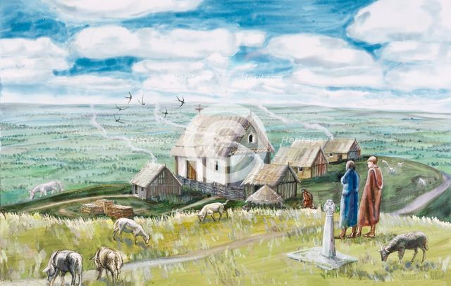 Monastic settlement, Glastonbury Tor, c11th century, (1990-2010). Artist: Judith Dobie.