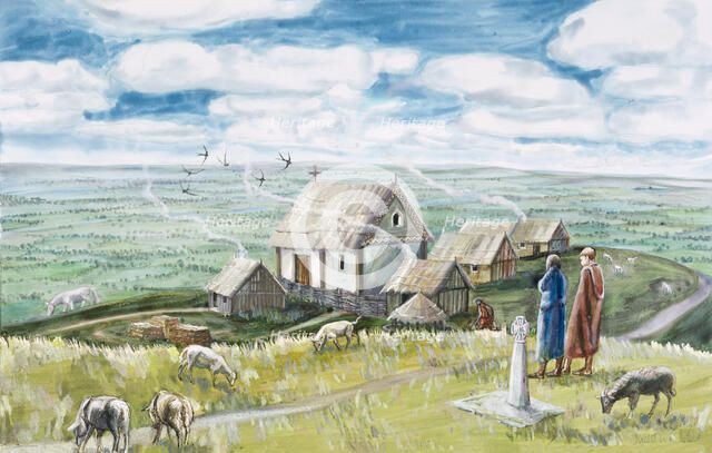 Monastic settlement, Glastonbury Tor, c11th century, (1990-2010). Artist: Judith Dobie.