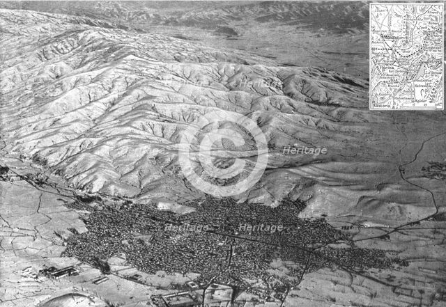 'Monastir; du lac d'Ostrovo a Monastir: vue prise en areoplane de la premiere ville serbe..., 1916. Creator: Unknown.