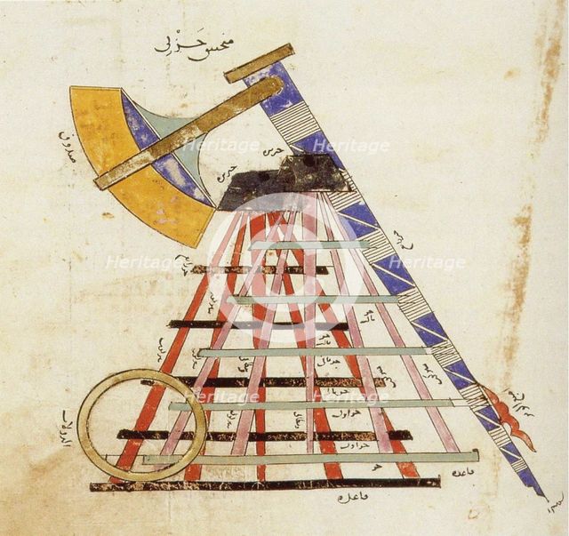 Mongols Catapult (trebuchet), from the Kitab fi ma'rifat al-hiyal al-handasiyya... Creator: Anonymous ().