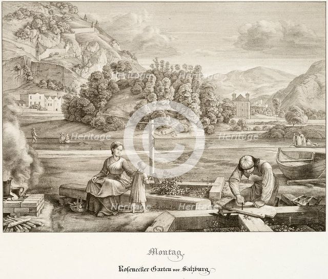 Monday: Rosenecker Garden before Salzburg, 1823. Creator: Ferdinand Olivier.