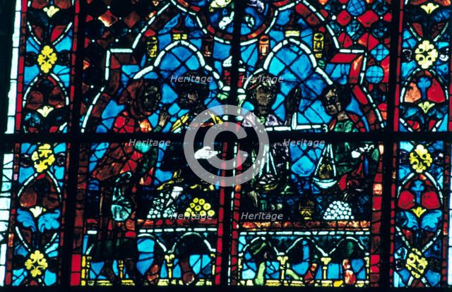 Money changers, stained glass, Chartres Cathedral, Chartres, France. Artist: Unknown