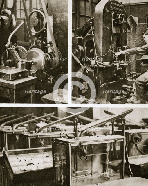 Money making; stamping and milling the disks and weighing the finished coins, 20th century. Creator: Unknown.