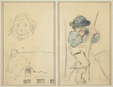 Monkey and Cottage; Little Breton Boy [recto], 1884-1888. Creator: Paul Gauguin