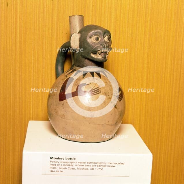 Monkey Bottle, Mochica Culture, Peru, 100-750. Artist: Unknown.