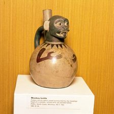 Monkey Bottle, Mochica Culture, Peru, 100-750