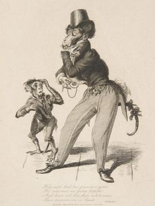 Monkey Dandy, from Monkey-ana, or Men in Miniature, July 1828., July 1828. Creator: Thomas Landseer