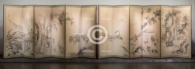 Monkey Trainers and Scenes of Chinese Life, 17th century. Creator: Kano Yasunobu.