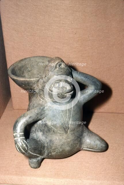 Monkey whistling Jar in Grey pottery, Monte Alban, Oaxaca, Mexico, 300-900. Artist: Unknown.