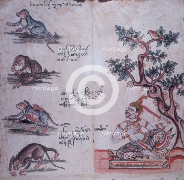 Monkeys and a Buddhist deity, c1700-c1820.  Creator: Unknown.