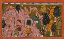 Monkeys and Bears Investigate the Rikshabila Cave..., between c1700 and c1710. Creator: Unknown